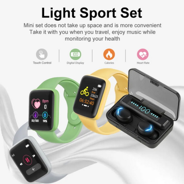 Valdus  2 in 1 Sport Set      F9 Earbuds  +  Smartwatch  D20